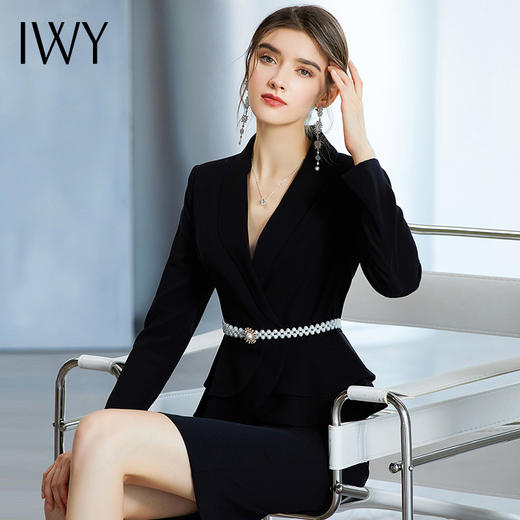 IWY/黑色长袖西装半裙套装CS936 商品图1