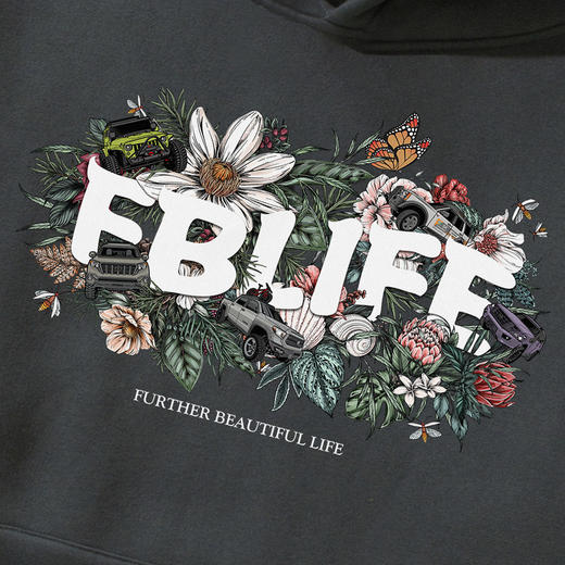 自由基地新款FBLIFE小雏菊越野车印花连帽卫衣抓绒情侣宽松套头衫 NMT-1201 商品图6