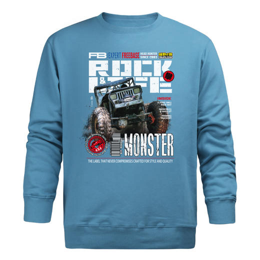 自由基地潮流印花越野文化男女款直筒圆领套头卫衣欧美街头风长袖 NMT-1203 商品图4