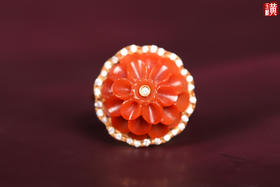 南红【花】18K金加南非真钻镶嵌戒指