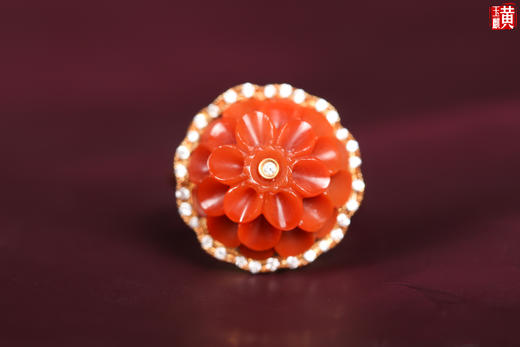 南红【花】18K金加南非真钻镶嵌戒指 商品图0