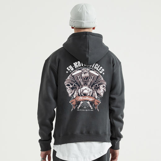 自由基地宽松款情侣机车套头带帽卫衣抓绒保暖衫国潮ins复古帅气 商品图0