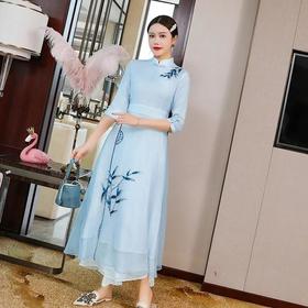 YFL-20200新款优雅长款修身改良中国风复古连衣裙