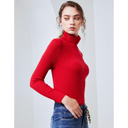 EITIE爱特爱秋季新款气质简约纯色百搭高领针织打底衫套头女6001705 商品图7