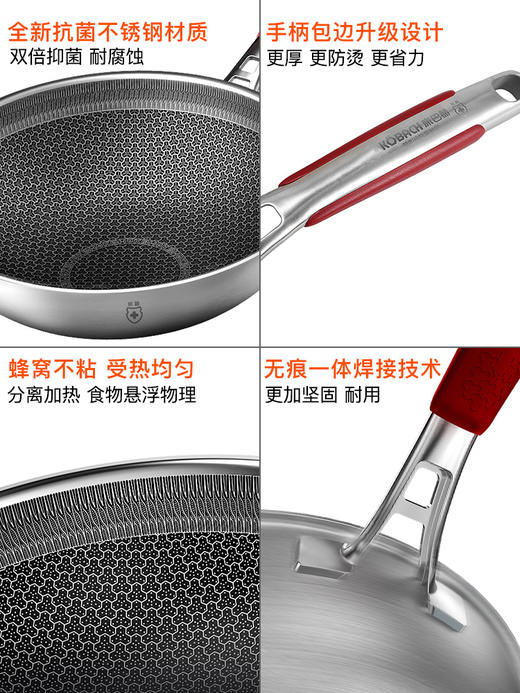 【送四件套】康巴赫新款第四代抗菌不锈钢蜂窝不粘锅 商品图3