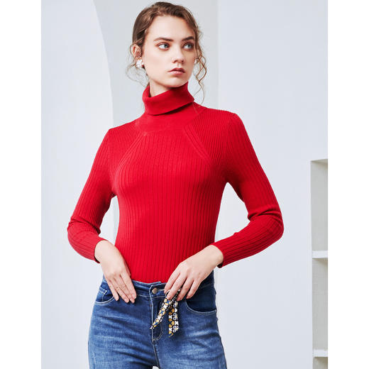 EITIE爱特爱秋季新款气质简约纯色百搭高领针织打底衫套头女6001705 商品图10