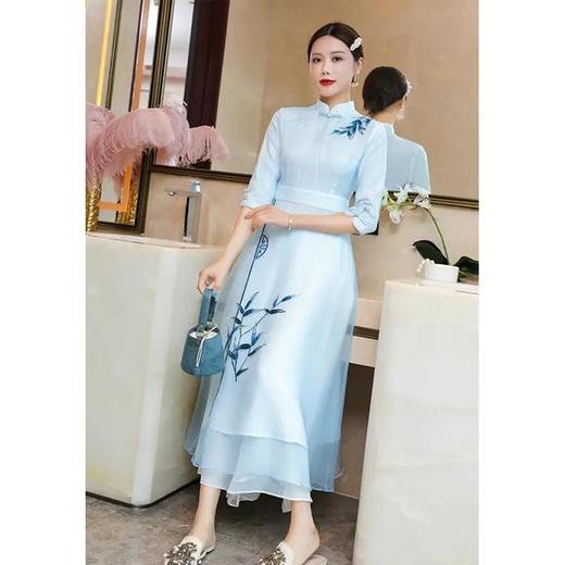 YFL-20200新款优雅长款修身改良中国风复古连衣裙 商品图2