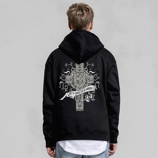 自由基地连帽卫衣男士上装嘻哈新款潮流抓绒宽松上衣潮流复古花纹 NMT-1210 商品图1