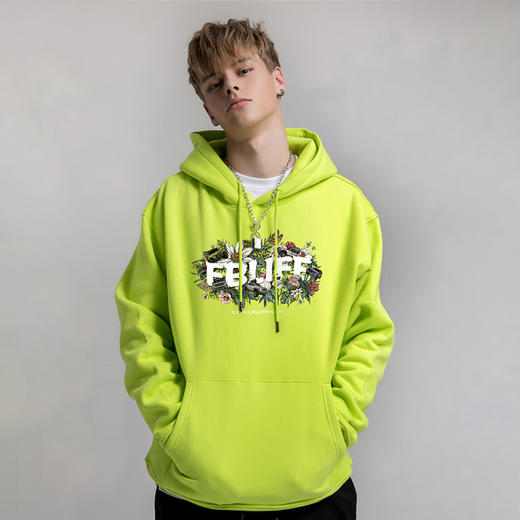 自由基地新款FBLIFE小雏菊越野车印花连帽卫衣抓绒情侣宽松套头衫 NMT-1201 商品图2