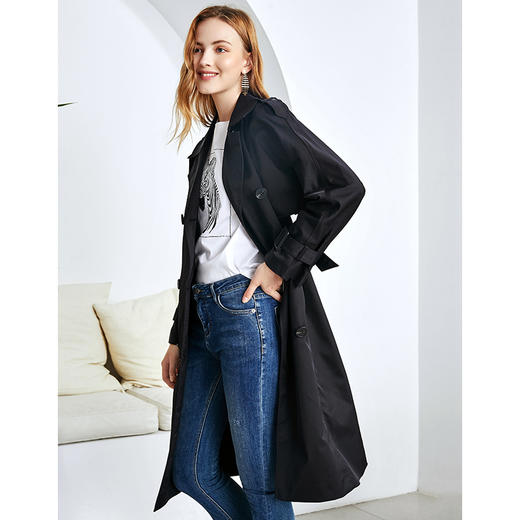 EITIE爱特爱秋季新款洋气复古宽松百搭显瘦双排扣风衣外套女6004713 商品图7