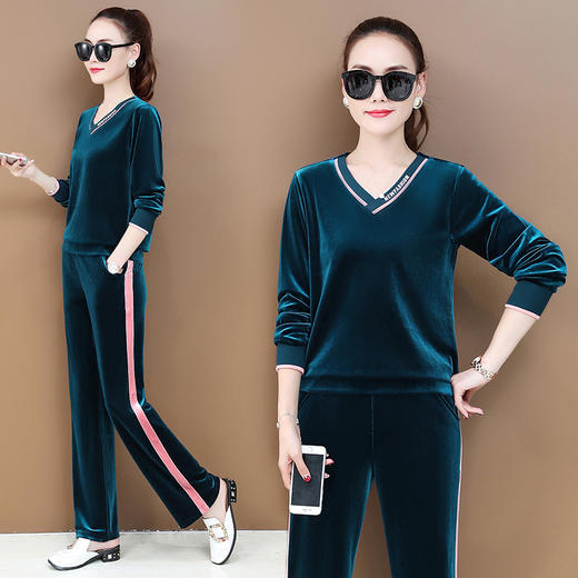 SP  682110金丝绒运动服韩版卫衣潮阔腿裤休闲两件套 商品图1