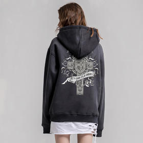 自由基地连帽卫衣男士上装嘻哈新款潮流抓绒宽松上衣潮流复古花纹 NMT-1210