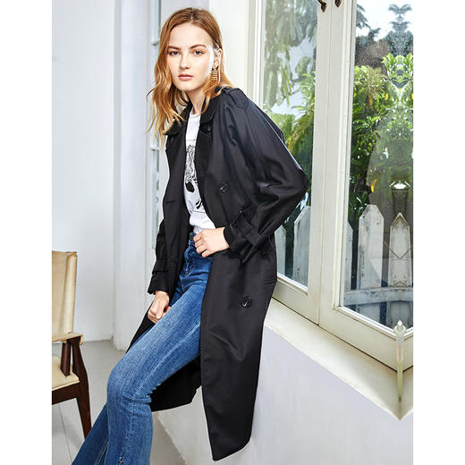 EITIE爱特爱秋季新款洋气复古宽松百搭显瘦双排扣风衣外套女6004713 商品图6