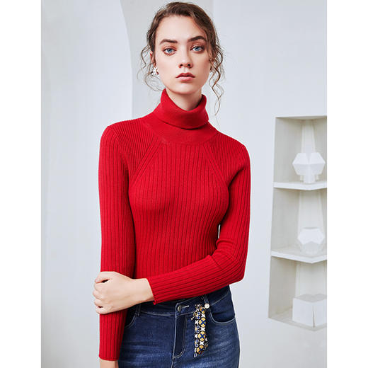 EITIE爱特爱秋季新款气质简约纯色百搭高领针织打底衫套头女6001705 商品图8