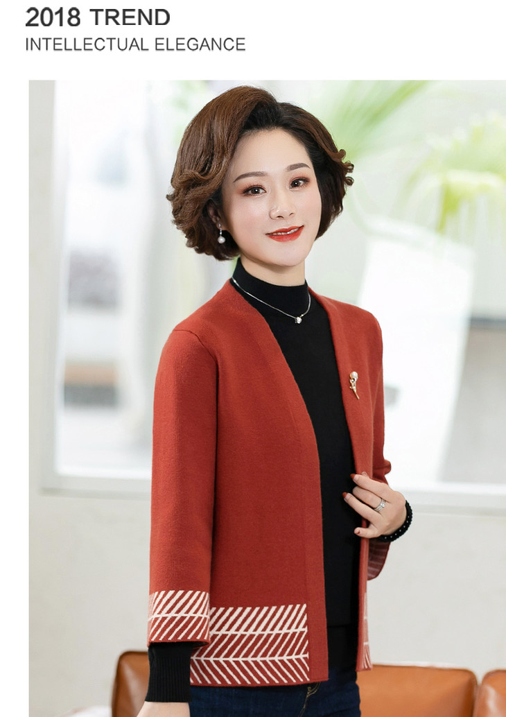 w-6517新款妈妈秋装洋气薄款针织中老年长袖上衣开衫外套