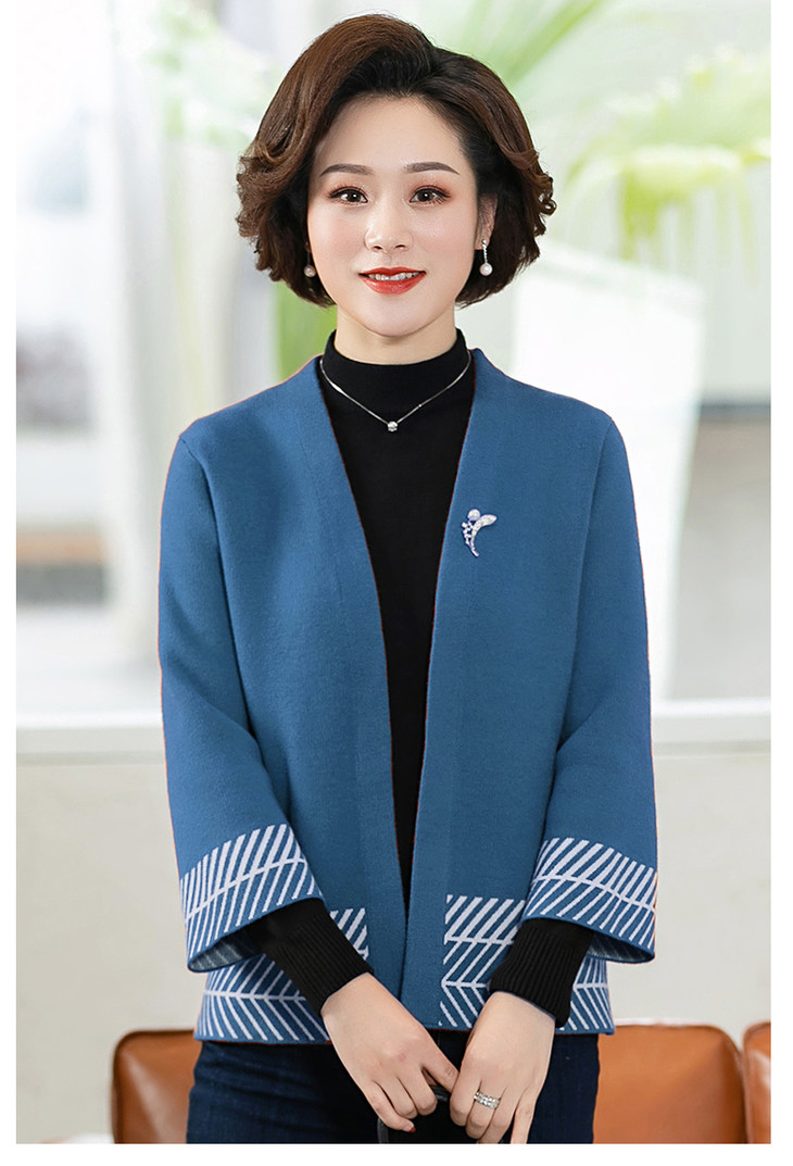w-6517新款妈妈秋装洋气薄款针织中老年长袖上衣开衫外套