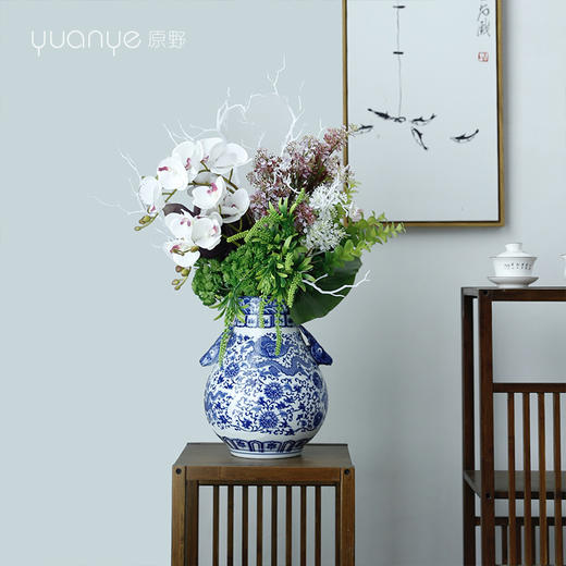 新中式高档仿真花假花青花瓷样板房酒店前台客厅茶几装饰花摆设件 商品图1
