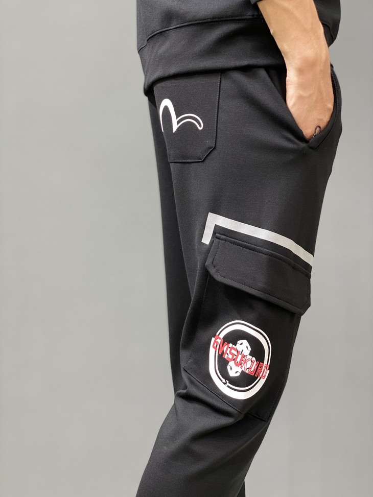 evisu福神全棉毛圈印花卫裤休闲宽松收脚口裤子