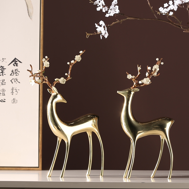 纯铜梅花鹿（单只） 抬头 纯铜梅花鹿 直头 轻奢摆件客厅书房办公室中式全铜家居装饰品乔迁开业礼品 铜艺 时尚摆件