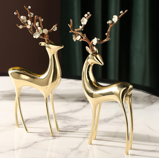 纯铜梅花鹿（单只） 抬头 纯铜梅花鹿 直头 轻奢摆件客厅书房办公室中式全铜家居装饰品乔迁开业礼品 铜艺 时尚摆件 商品图1