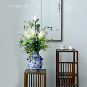 新中式高档仿真花假花青花瓷样板房酒店前台客厅茶几装饰花摆设件