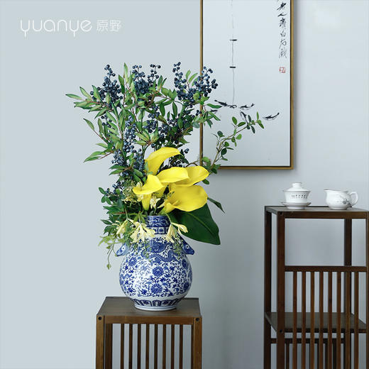 新中式高档仿真花假花青花瓷样板房酒店前台客厅茶几装饰花摆设件 商品图3