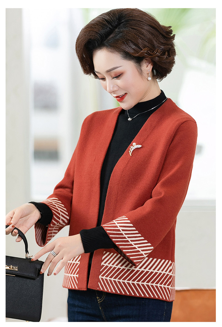 w-6517新款妈妈秋装洋气薄款针织中老年长袖上衣开衫外套