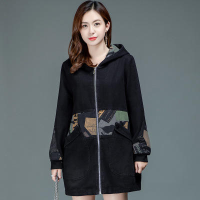 WEKED-BA001-1迷彩牛仔外套女中长款时尚连帽长袖大衣 商品图3