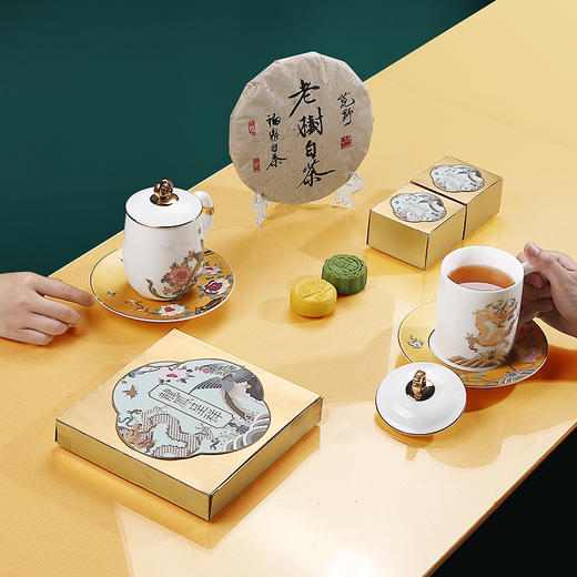 龙凤呈祥套杯 国潮泡茶杯陶瓷办公杯茶水分离带盖过滤情侣对杯马克杯礼品装定制 茶具 主人杯 商品图1