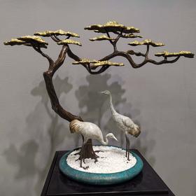 松鹤呈祥 纯铜热着色  新中式家居客厅玄关高档家居摆件 时尚 大气 精美 摆件