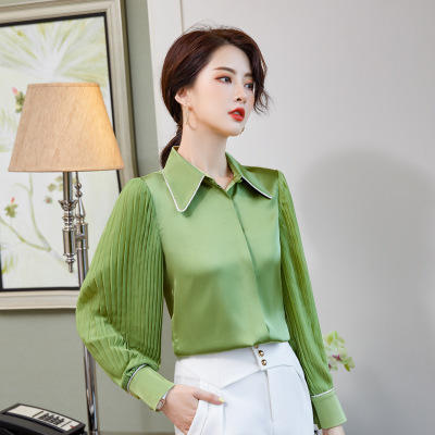 xz ky-672 大方领时尚职业装女士衬衫秋冬韩版设计感灯笼袖褶皱衬衣