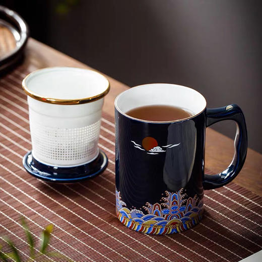 珐琅彩办公杯 三件套 霁蓝 霁红 商品图1