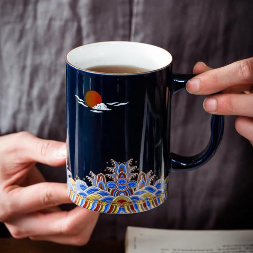 珐琅彩办公杯 三件套 霁蓝 霁红 商品图0