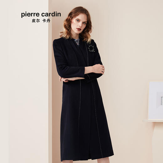 皮尔卡丹女专柜正品蓝色秋冬新款羊毛大衣时尚大衣外套P94CL04N0
 商品图0