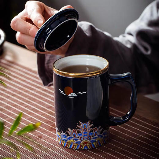 珐琅彩办公杯 三件套 霁蓝 霁红 商品图3