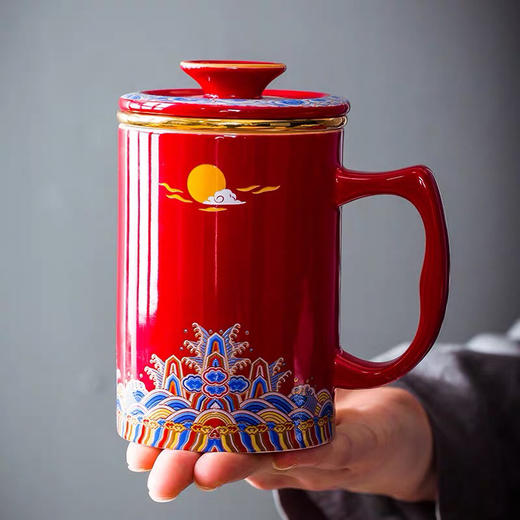 珐琅彩办公杯 三件套 霁蓝 霁红 商品图2