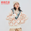 韩都衣舍2021春新款复古撞色毛衫大V领宽松学生毛针织衫女GQ11062 商品缩略图3