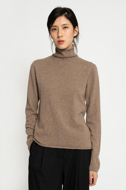2020经典款女士无染色羊绒间条高领套头衫 商品图2