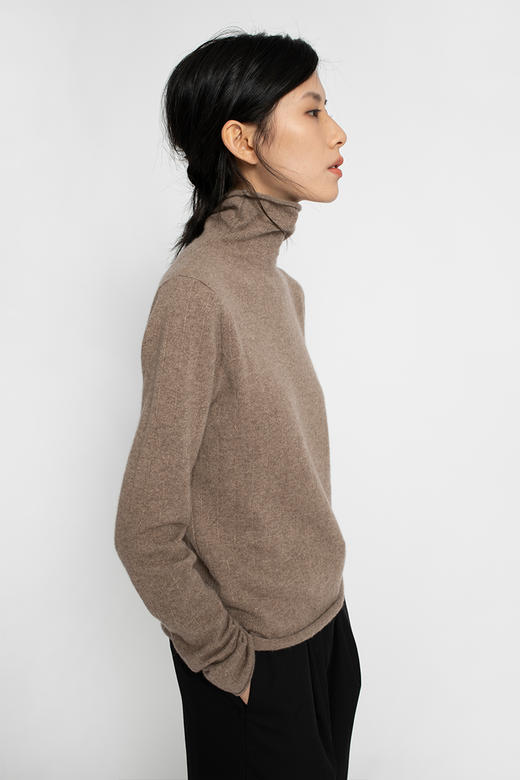 2020经典款女士无染色羊绒间条高领套头衫 商品图0