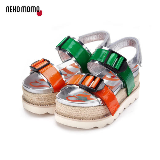 nekomomo2020年夏季新款ins潮牛皮百搭松糕厚底运动风坡跟凉鞋M20BG23751 商品图1