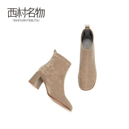 西村名物2020冬季新款短靴高跟格纹纯色出勤舒适女靴T20DS40461 商品图3