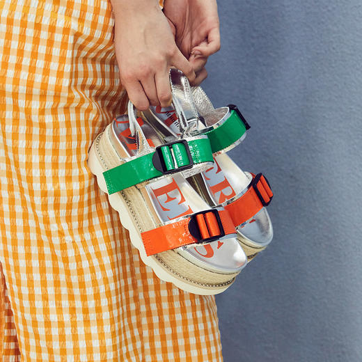 nekomomo2020年夏季新款ins潮牛皮百搭松糕厚底运动风坡跟凉鞋M20BG23751 商品图3