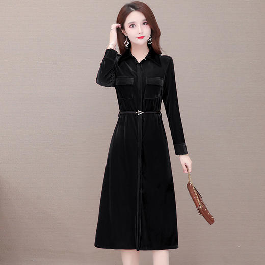 ywe hc12气质优雅时尚金丝绒风衣式连衣裙