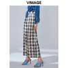 VIMAGE纬漫纪秋款时尚英伦格纹百搭显瘦直筒阔腿长裤女V1405005 商品缩略图2