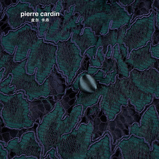 商场同款皮尔卡丹女装 长款不开衩蕾丝连衣裙小立领七分袖长裙
 商品图3