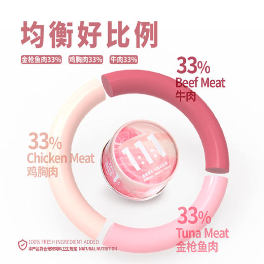 喵彩1:1:1罐头 鸡牛鱼三种肉类 85gx6罐  猫咪零食罐头 一罐三种肉类 商品图2