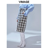 VIMAGE纬漫纪秋款工装格纹显瘦高腰包臀开叉半身裙女裙V1406006 商品缩略图2