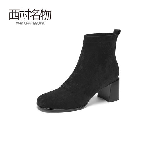 西村名物2020冬季新款短靴高跟格纹纯色出勤舒适女靴T20DS40461 商品图1