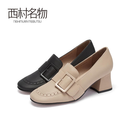 西村名物2020秋季新款小皮鞋羊皮中跟休闲时尚通勤乐福鞋女X20CM32131 商品图0