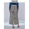 VIMAGE纬漫纪秋款时尚英伦格纹百搭显瘦直筒阔腿长裤女V1405005 商品缩略图3